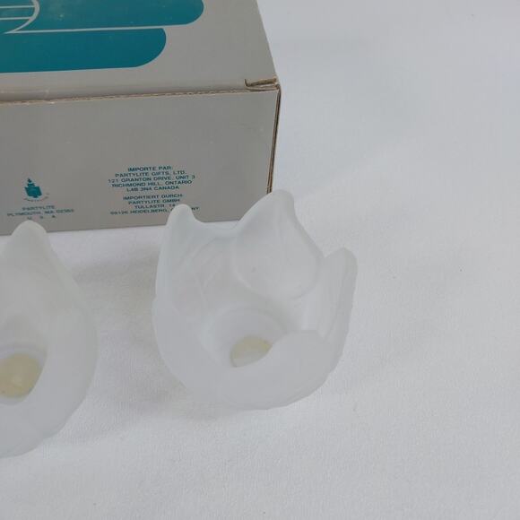 Partylite P0290 Frosted Lotus Blossom Candle Holders Set of 3 Glass‎ NEW - Picture 5 of 7